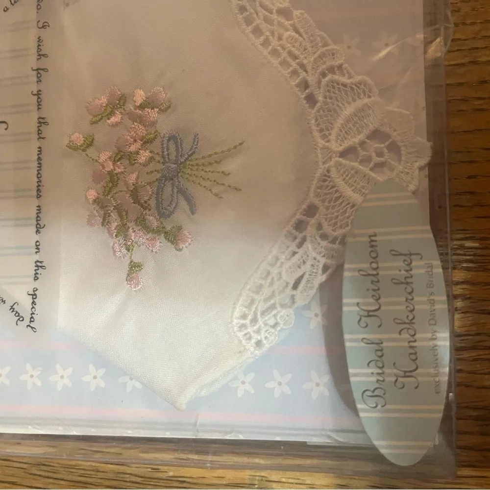 Blue and White Bridal Garter and something blue handkerchief set.
